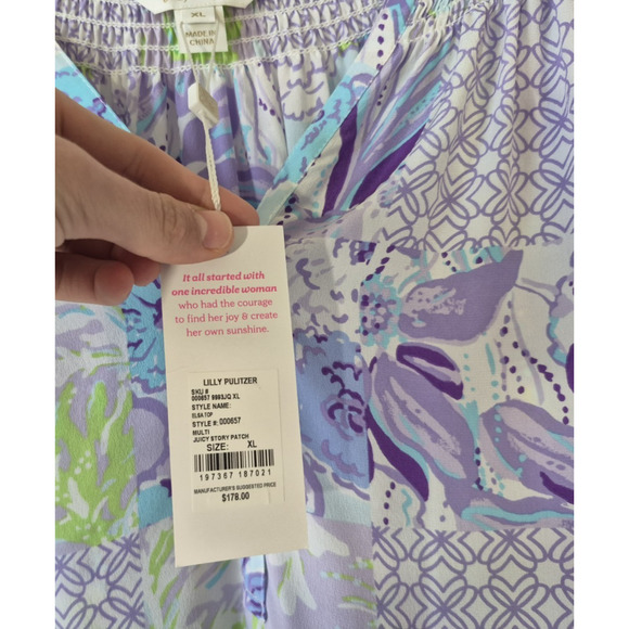 Sold! New w/Tag Lilly Pulitzer Womens Juicy Story Patch Silk Elsa Top XL RT $178 - Picture 8 of 11